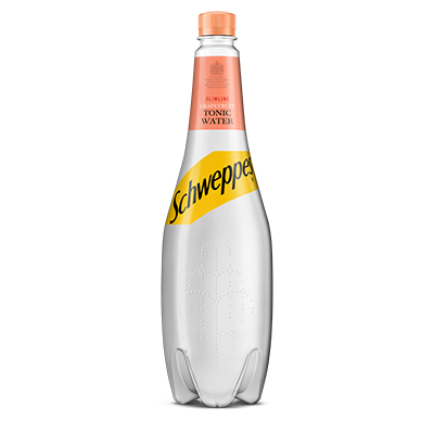 Schweppes Grapefruit Slimline Tonic Water bottle on white background.