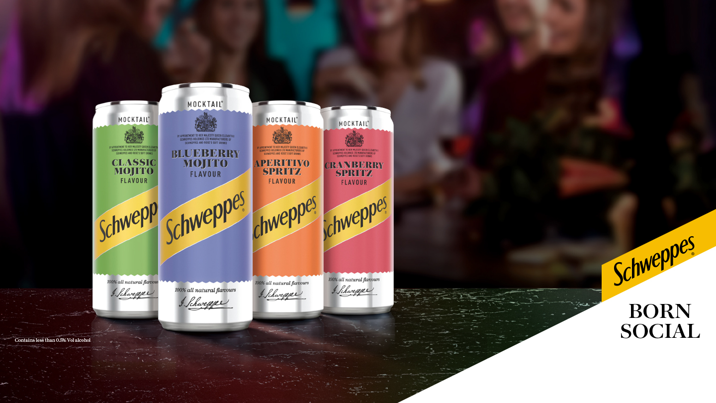 Four Schweppes mocktails cans